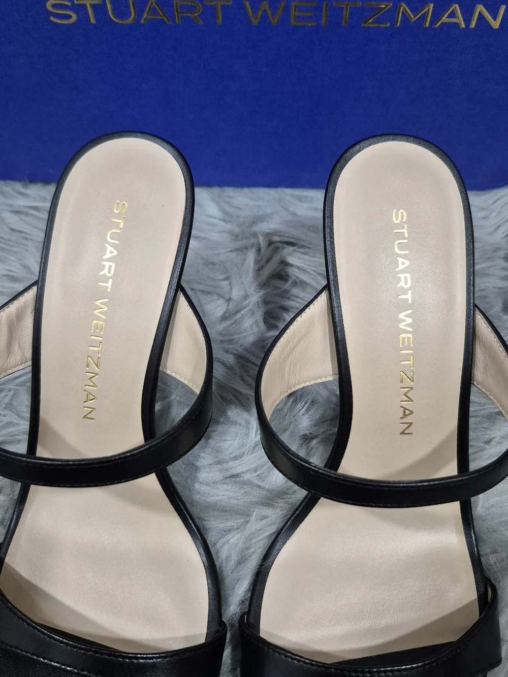 STUART WEITZMAM Nudist Slide 85 Black Suede Strappy High-Heel Sandals Size 7.5B